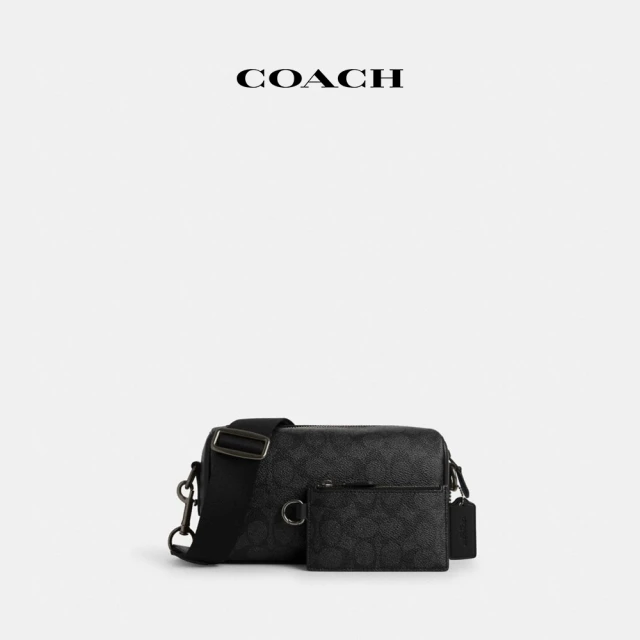 COACHCOACH蔻馳官方直營 經典LogoAXEL斜背包-QB/炭黑色/黑色(CV762)