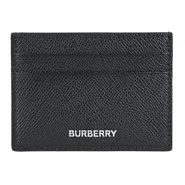 【BURBERRY 巴寶莉】BURBERRY燙印銀字LOGO小牛皮5卡開口式卡夾(黑)