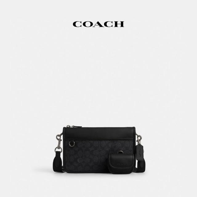 【COACH】蔻馳官方直營 HERITAGE經典Logo多功能斜背包-炭黑色/黑色(CW373)