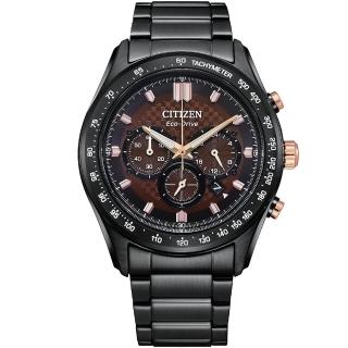 【CITIZEN 星辰 官方授權】亞洲限定款 光動能時尚格紋計時手錶-43mm/咖啡x黑 情人節 禮物(CA4534-81X)