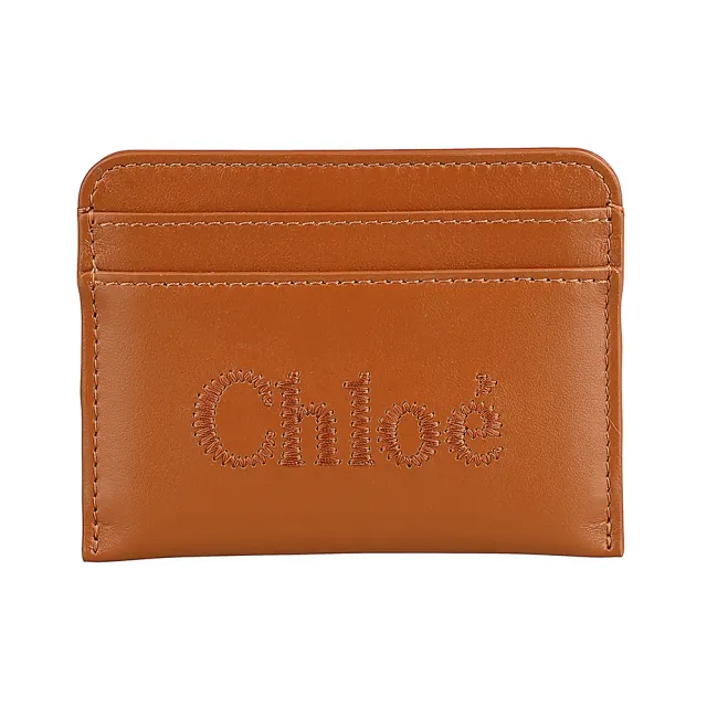 【Chloe’ 蔻依】Chloe’ Sense刺繡LOGO小牛皮結合小羊皮4卡名片卡夾(焦糖棕)