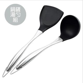 【PUSH!】廚房用品不粘鍋鍋鏟不粘鍋鏟勺不傷鍋耐高溫矽膠鍋鏟(鍋鏟湯勺組D182-1)