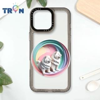 【TRON】iPhone 16/16 PLUS/16 PRO/16 Pro Max 可愛紙雕鬆獅犬 防摔太空殼 透黑款 軟硬殼 手機殼