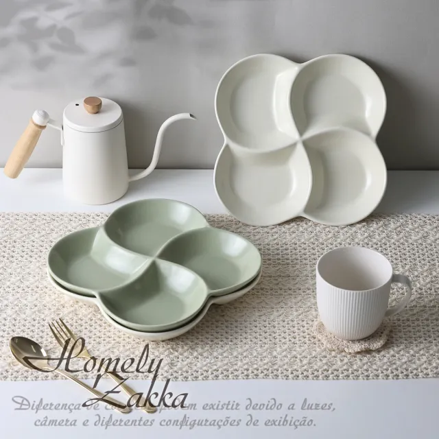 【Homely Zakka】北歐四葉形陶瓷分隔餐盤/四格分隔盤_2款任選(健康分隔盤 瘦身餐盤 健身餐盤 減脂餐盤)