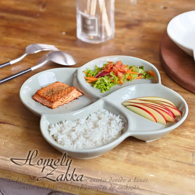 【Homely Zakka】北歐四葉形陶瓷分隔餐盤/四格分隔盤_2款任選(健康分隔盤 瘦身餐盤 健身餐盤 減脂餐盤)