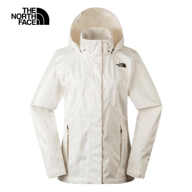 【The North Face 官方旗艦】北面女款米白色DryVent防水透氣連帽衝鋒衣｜8AV8QLI(外套)