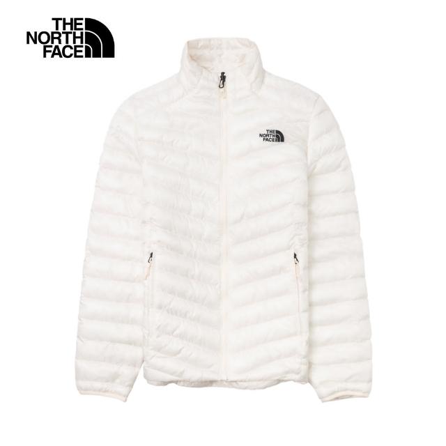 【The North Face 官方旗艦】北面女款米白色DWR防潑水舒適可打包立領鋪棉外套｜8AYEQLI