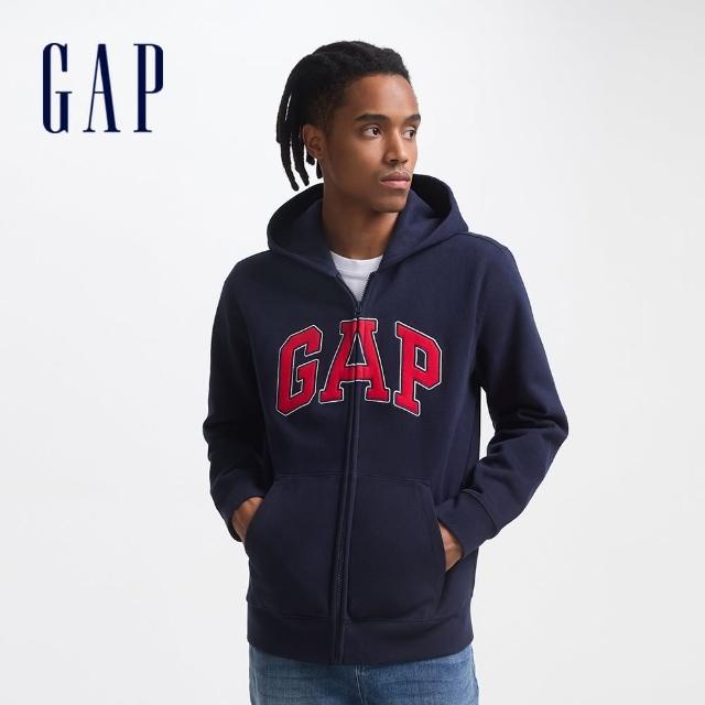 【GAP】男女同款 Logo刺繡刷毛連帽外套 碳素軟磨系列-海軍藍(609115)