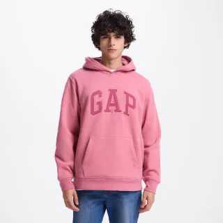 【GAP】男裝 Logo刺繡刷毛帽T 碳素軟磨系列-粉色(609116)