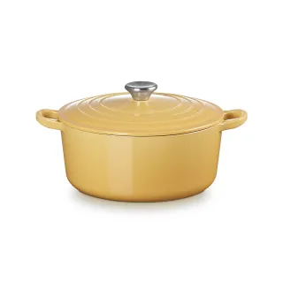 【Le Creuset】琺瑯鑄鐵鍋圓鍋 24cm(溫桲黃-鋼頭-內鍋黑)