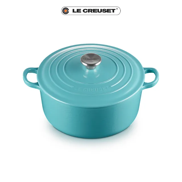 【Le Creuset】琺瑯鑄鐵鍋圓鍋 24cm(土耳其藍-鋼頭-內鍋黑)