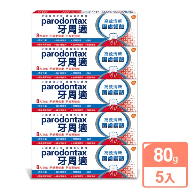 【Parodontax 牙周適】固齒護齦 牙齦護理牙膏80gX5入(亮白/高效清新)