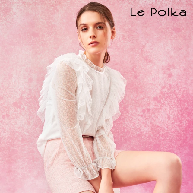 Le Polka 浪漫荷葉蕾絲上衣-女