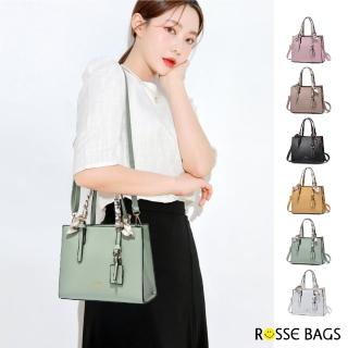 【Rosse Bags】經典韓版女士絲巾簡約方包 手提包 肩背包 斜背包(黑色／白色／綠色／粉色／卡其色／黃色)