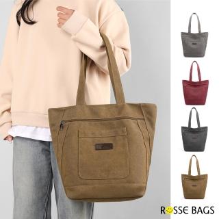 【Rosse Bags】簡約日常生活休閒大容量外出手提包 肩背包(黑色／灰色／棕色／紅色)