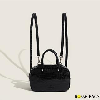 【Rosse Bags】高級鱷魚紋迷你百搭單肩手提後背包(現+預 黑色)