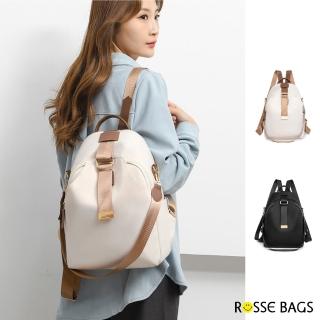 【Rosse Bags】潮流精緻韓系簡約休閒牛津布後揹包 雙肩包(黑色／白色)