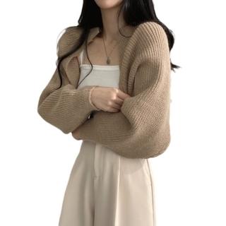 【巴黎精品】現貨+預購 披肩針織外套(燈籠袖短款純色韓系女外套4色a1hj30)