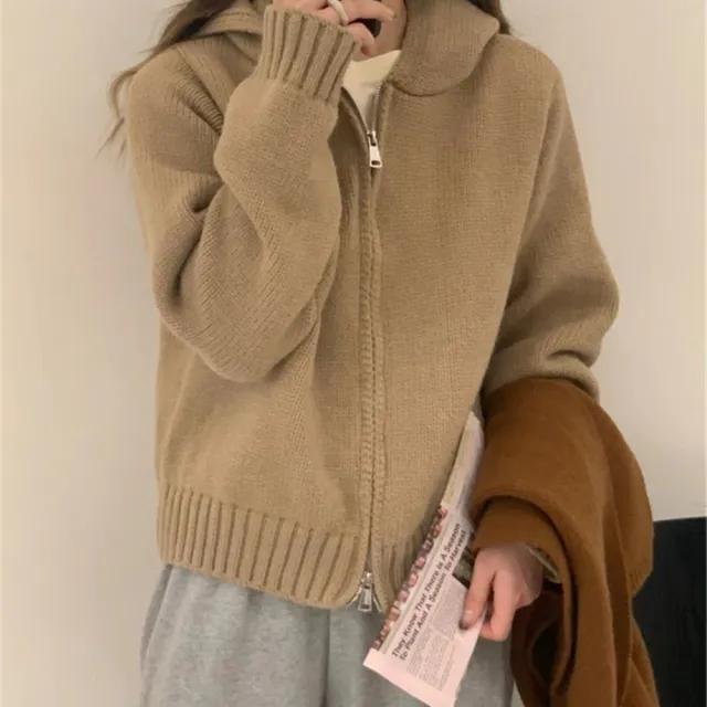 【巴黎精品】現貨+預購 針織外套長袖毛衣(加厚連帽短款修身女外套6色a1hj47)
