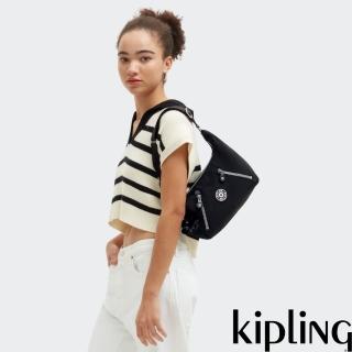 【KIPLING官方旗艦館】質感極致黑雙拉鍊實用肩揹包-NIKKI