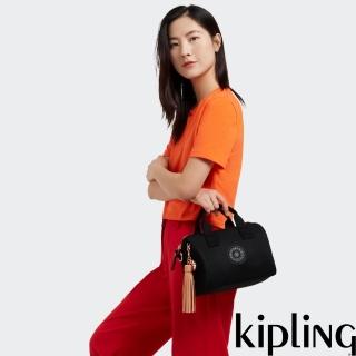 【KIPLING官方旗艦館】率性玫瑰金細節黑色中型圓筒手提肩背兩用包-BINA M