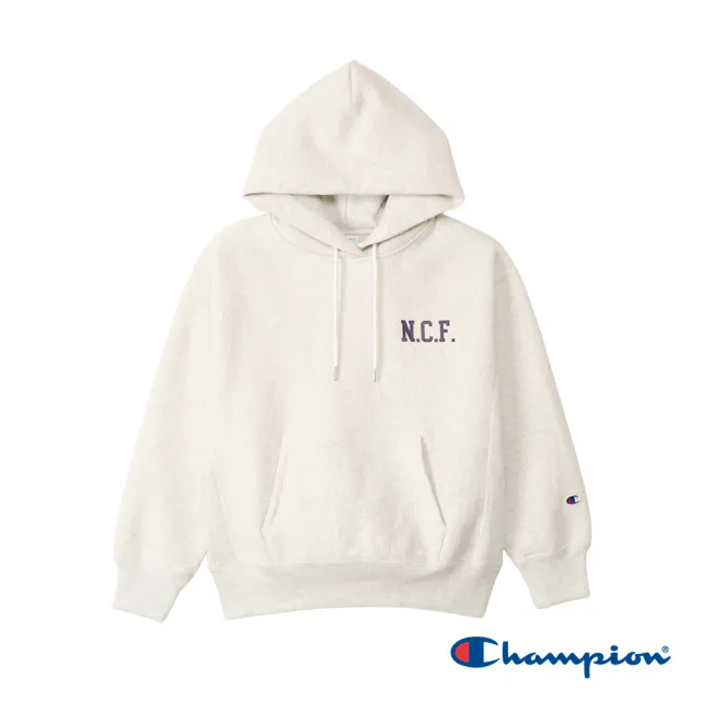 【Champion】官方直營-逆向編織美國棉學院風寬版連帽上衣-女(淺米色)