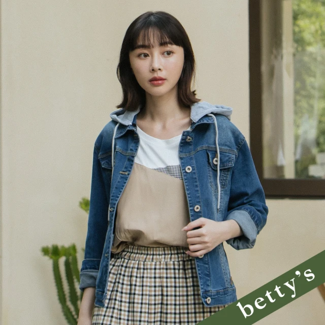 betty’s 貝蒂思 壓褶刷色連帽長袖牛仔外套(深藍)