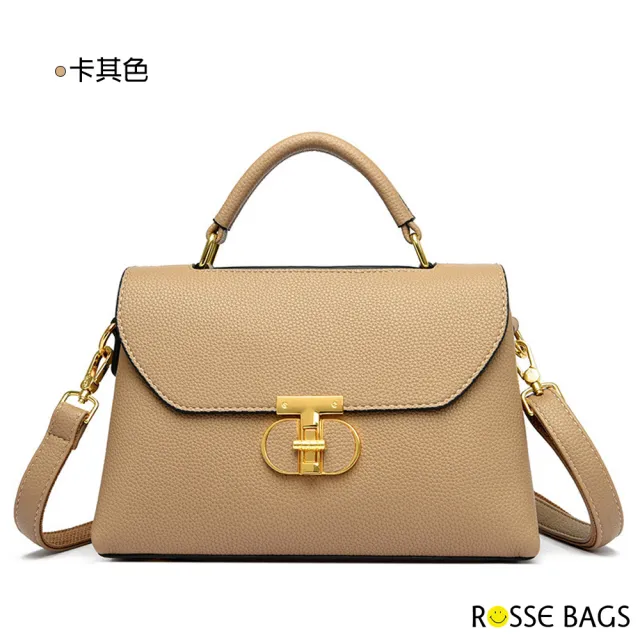 【Rosse Bags】輕奢質感轉鎖多隔層方包 手提包 肩背包 斜背包(卡其色 / 綠色 / 灰色 / 黑色)