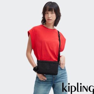 【KIPLING官方旗艦館】經典黑菱格紋印花單肩隨身斜揹包-RIRI