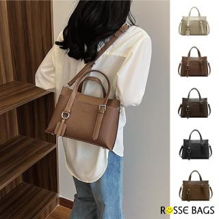 【Rosse Bags】流行時尚荔枝紋通勤斜肩手提包(現+預 黑色／米色／棕色／咖啡色／
