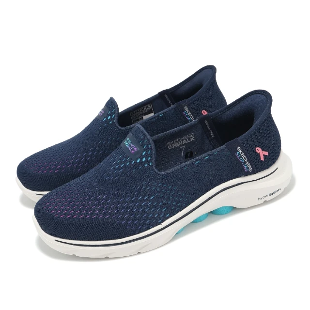 SKECHERS 休閒鞋 Go Walk 7-Hope Slip-Ins 女鞋 寬楦 藍粉 粉紅絲帶 套入式 健走鞋(125255-WNVMT)