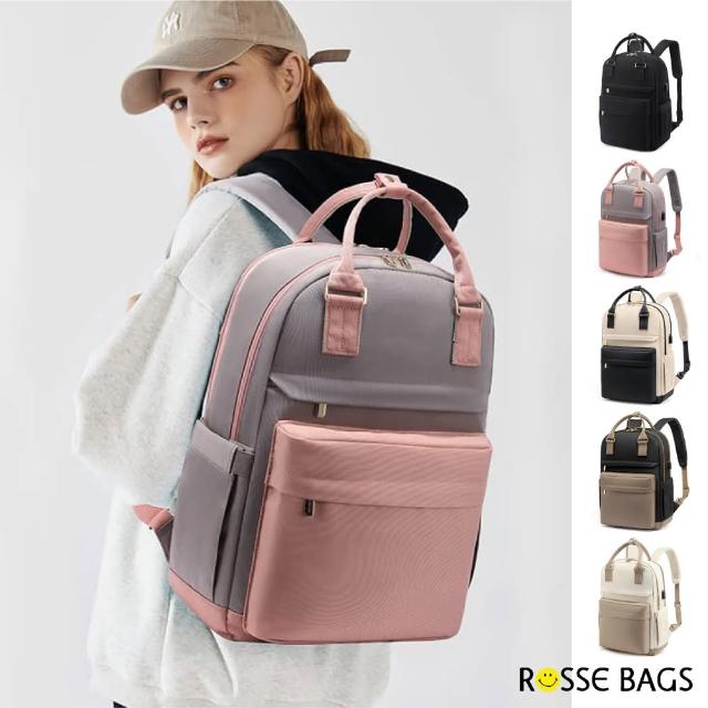 【Rosse Bags】時尚耐用通勤旅行15吋筆電後背包(現+預  黑色／米色／粉色／黑米色