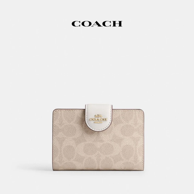 COACH 經典Logo中號拉鍊皮夾-IM/沙黃色/粉筆白色(CW786)