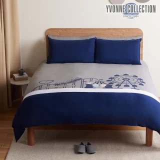 【YVONNE 以旺傢飾】100%美國棉被套+枕套組-樂園 迷霧灰(雙人 純棉)