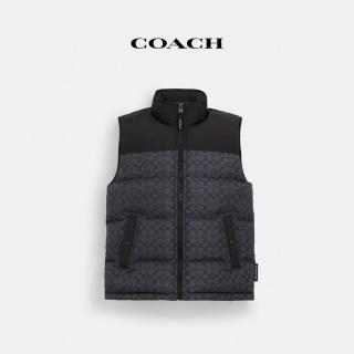 【COACH】蔻馳官方直營 聚酯纖維經典Logo 羽絨背心-木炭灰色 經典標識(CU801)