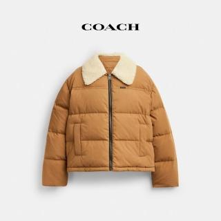 【COACH】蔻馳官方直營 羊毛革領棉質羽絨外套-奶茶色(CV432)