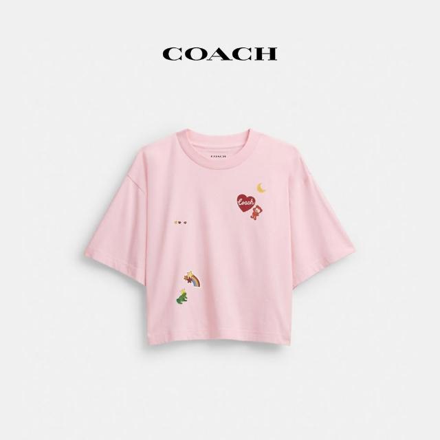 【COACH】蔻馳官方直營 貼紙貼飾棉質短版T恤-粉紅色(CX171)