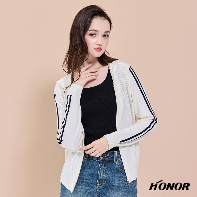 【HONOR 山形屋】運動風線條拉鍊連帽外套-白/藍