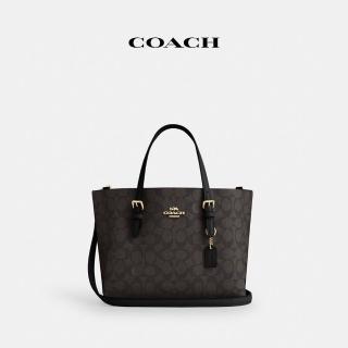 【COACH蔻馳官方直營】經典Logo帆布MOLLIE 25號托特包-IM/胡桃木色/黑色(CV965)