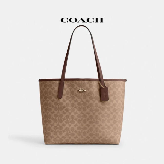 COACH 經典LogoCITY托特包-IM/棕黃色/棕色(