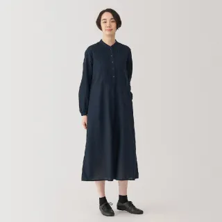 【MUJI 無印良品】女棉薄紗長袖洋裝(暗藍)