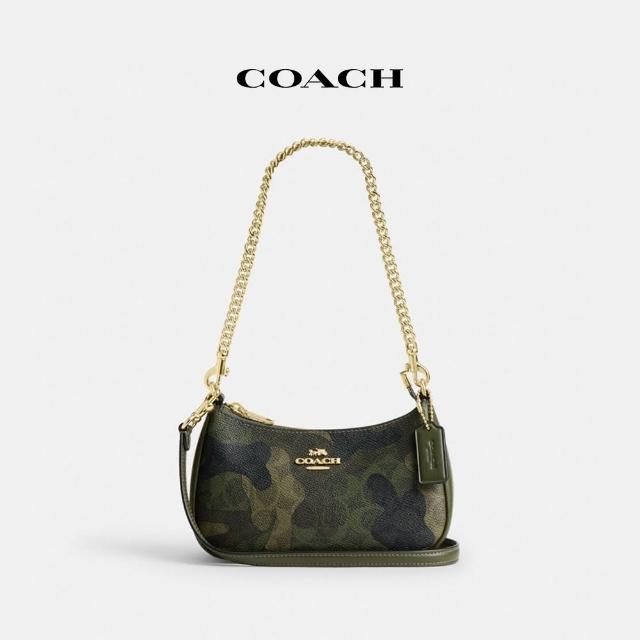 【COACH】經典Logo迷彩印花TERI迷你斜背包-IM/深柏木色 混合色(CW320)