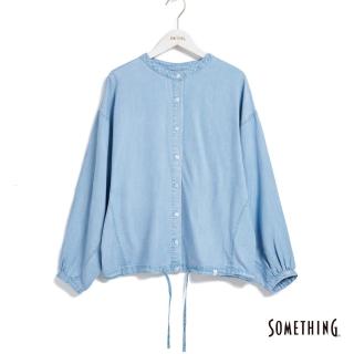 【SOMETHING】女裝 萊賽爾剪裁抽繩長袖襯衫(漂淺藍)
