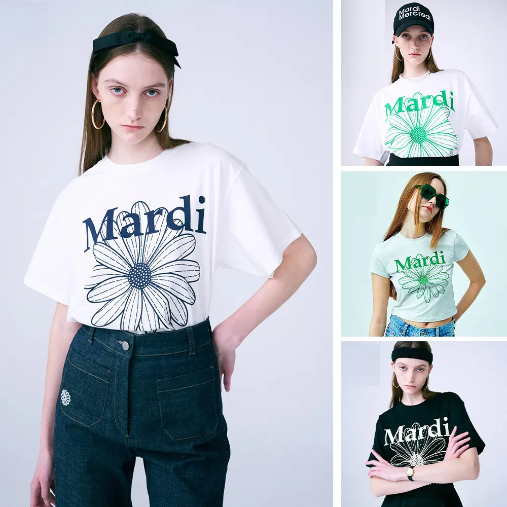 【MARDI MERCREDI】雙11印花短TEE 白 黑 綠 經典小雛菊 CROPPED / TSHIRT FLOWERMARDI