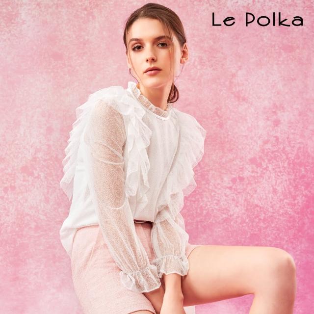 【Le Polka】浪漫荷葉蕾絲上衣-女