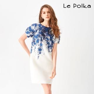 【Le Polka】浪花印花直筒洋裝-女