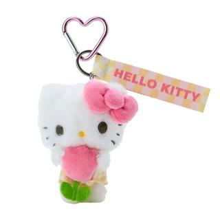 【SANRIO 三麗鷗】粉彩格紋系列 愛心扣環玩偶吊飾 Hello Kitty 春花