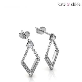 【Cate & Chloe】Francesca 18K白金 施華洛世奇水晶V字吊墜耳環(美國輕時尚品牌)
