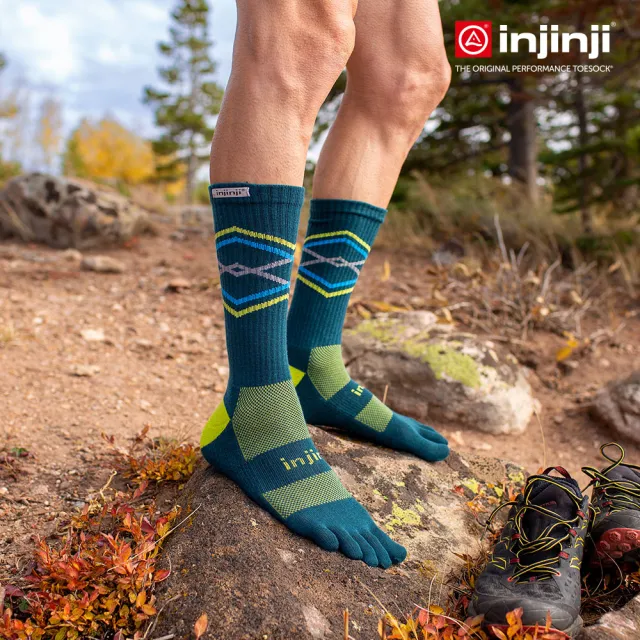 【Injinji】Trail野跑避震吸排五趾中筒襪FX[墨綠]NAA3738(厚底防震 吸濕排汗 防腳底水泡 中性襪)