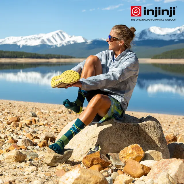 【Injinji】Trail野跑避震吸排五趾中筒襪FX[墨綠]NAA3738(厚底防震 吸濕排汗 防腳底水泡 中性襪)